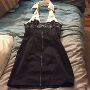 Guess Size 7 Collared Halter Black & White Dress